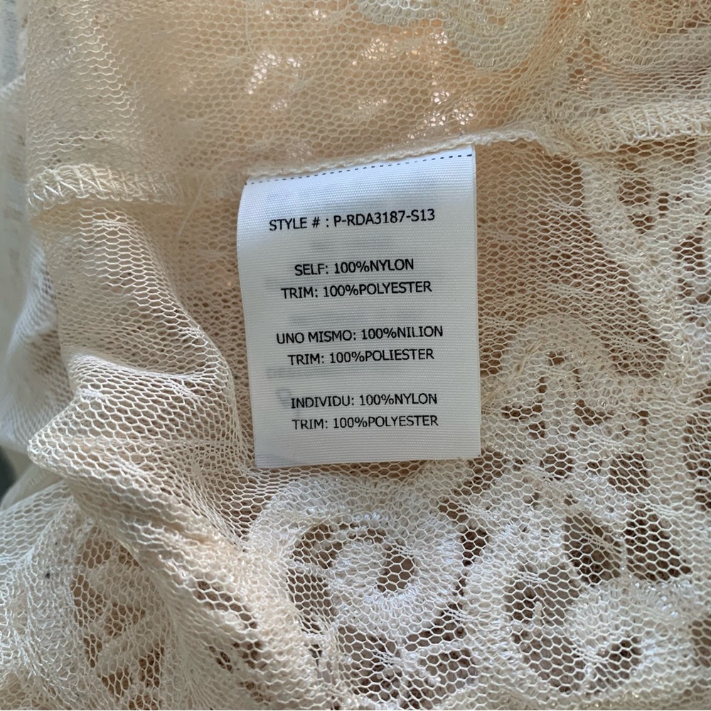 Ryu ivory lace Beige sheer Sleeveless Shift Mini Dress size 1XL - Picture 6 of 8
